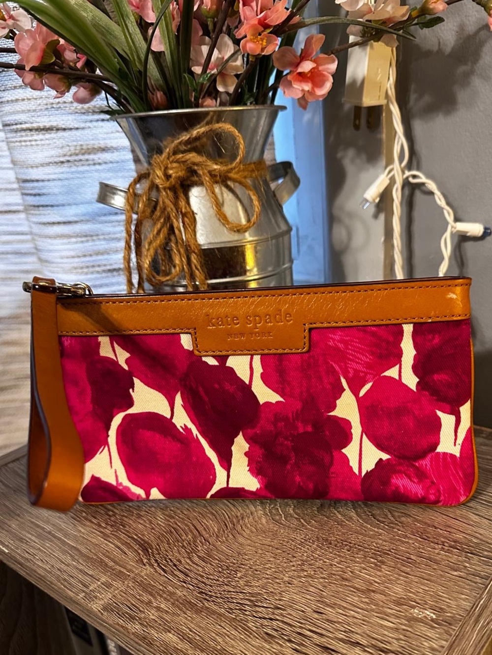 Kate Spade Floral Canvas Wristlet Clutch – Burgendy